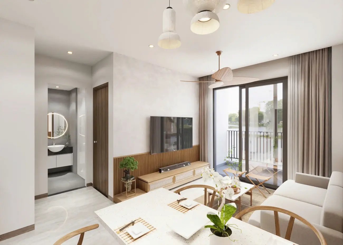 Căn hộ Bcons New Sky với thiết kế tối ưu không gian và ánh sáng tự nhiên, phù hợp cho gia đình trẻ.