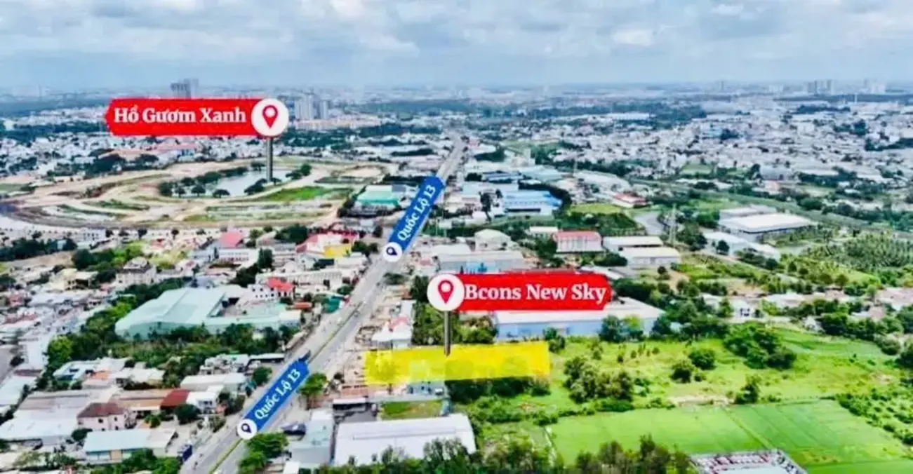 Hình ảnh vị trí dự án Bcons New Sky trên Quốc lộ 13, phường Lái Thiêu, thành phố Thuận An, tỉnh Bình Dương.