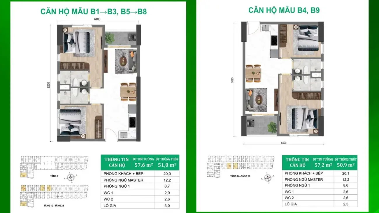 Mặt bằng căn hộ mẫu tại dự án Bcons New Sky với thiết kế tiện nghi, tối ưu không gian.
