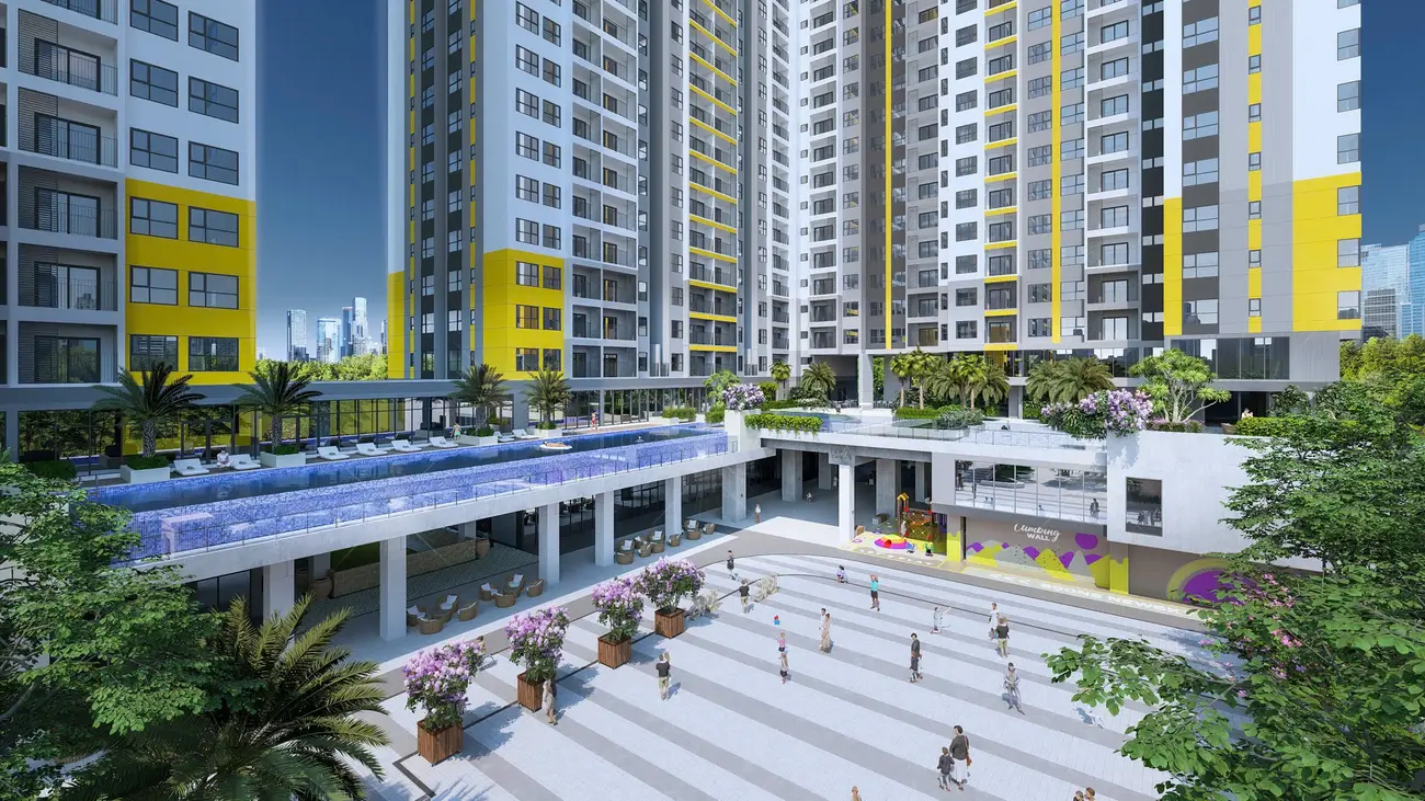 Phối cảnh xanh mát tại khu căn hộ Bcons New Sky, tọa lạc tại Lái Thiêu – Thuận An, Bình Dương.